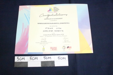 Sertifikat Asia Master Athletic 2016 woman 70-74 discus throw masters bronze 13.31 m