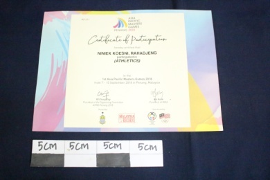 Sertifikat asia Pasific master Games 2018 (Long Jump - Women 70)