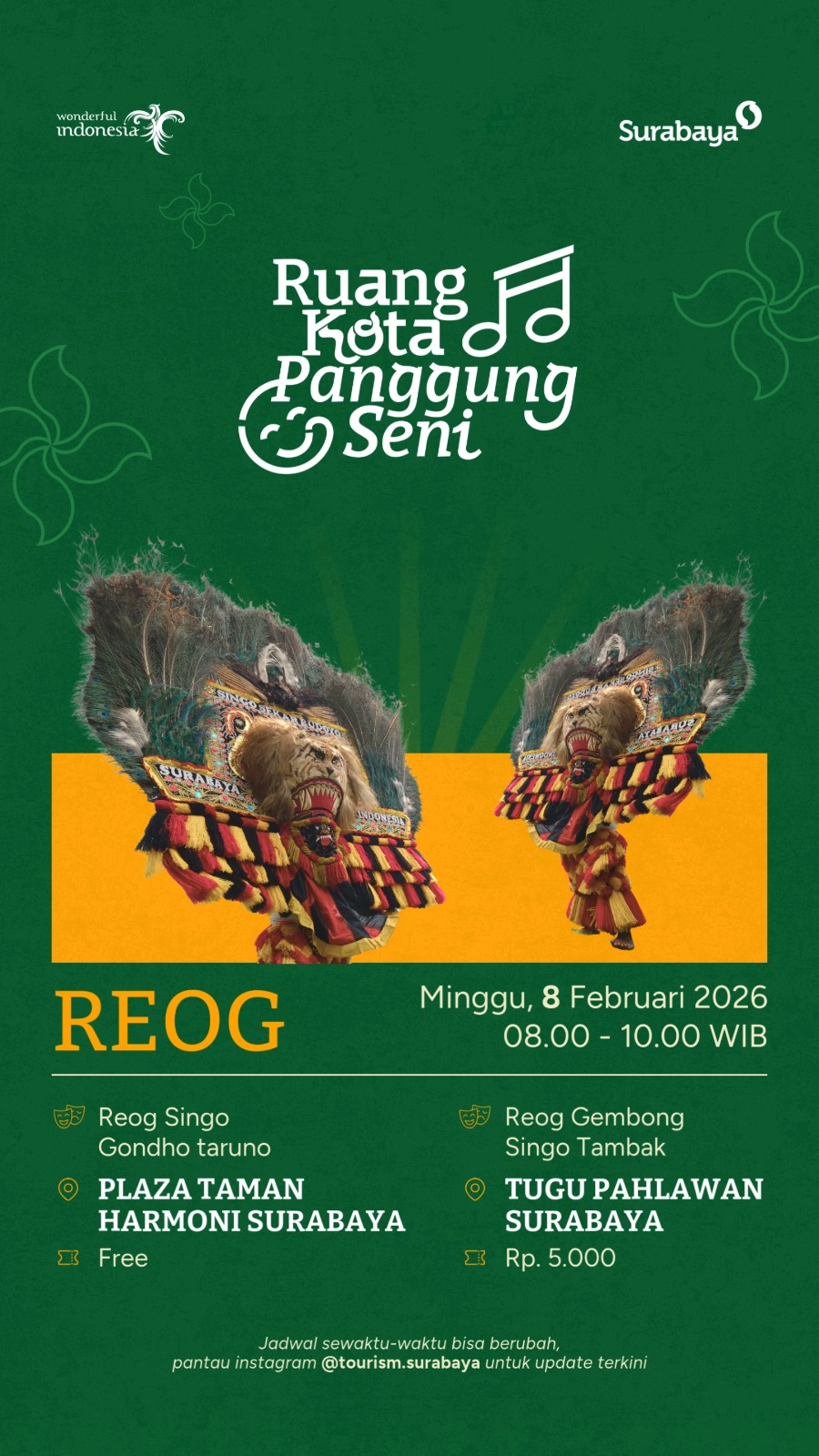 Reog Meriahkan Ruang Kota Panggung Seni di Tugu Pahlawan Surabaya