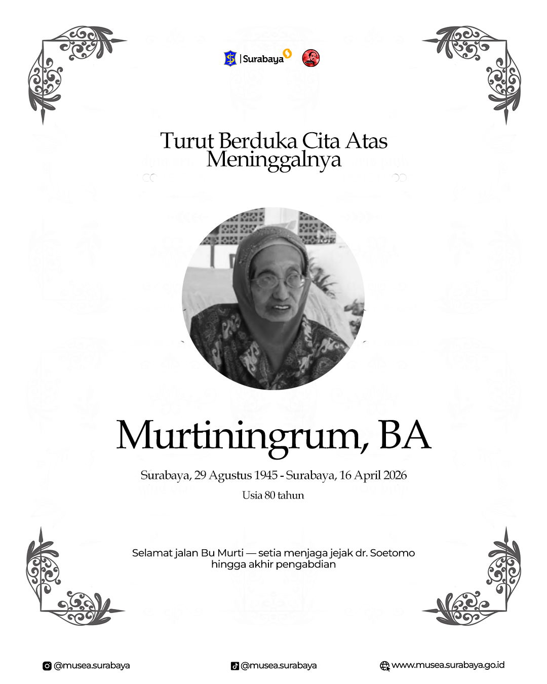 Foto Murtiningrum BA juru kunci makam Dr Soetomo Surabaya